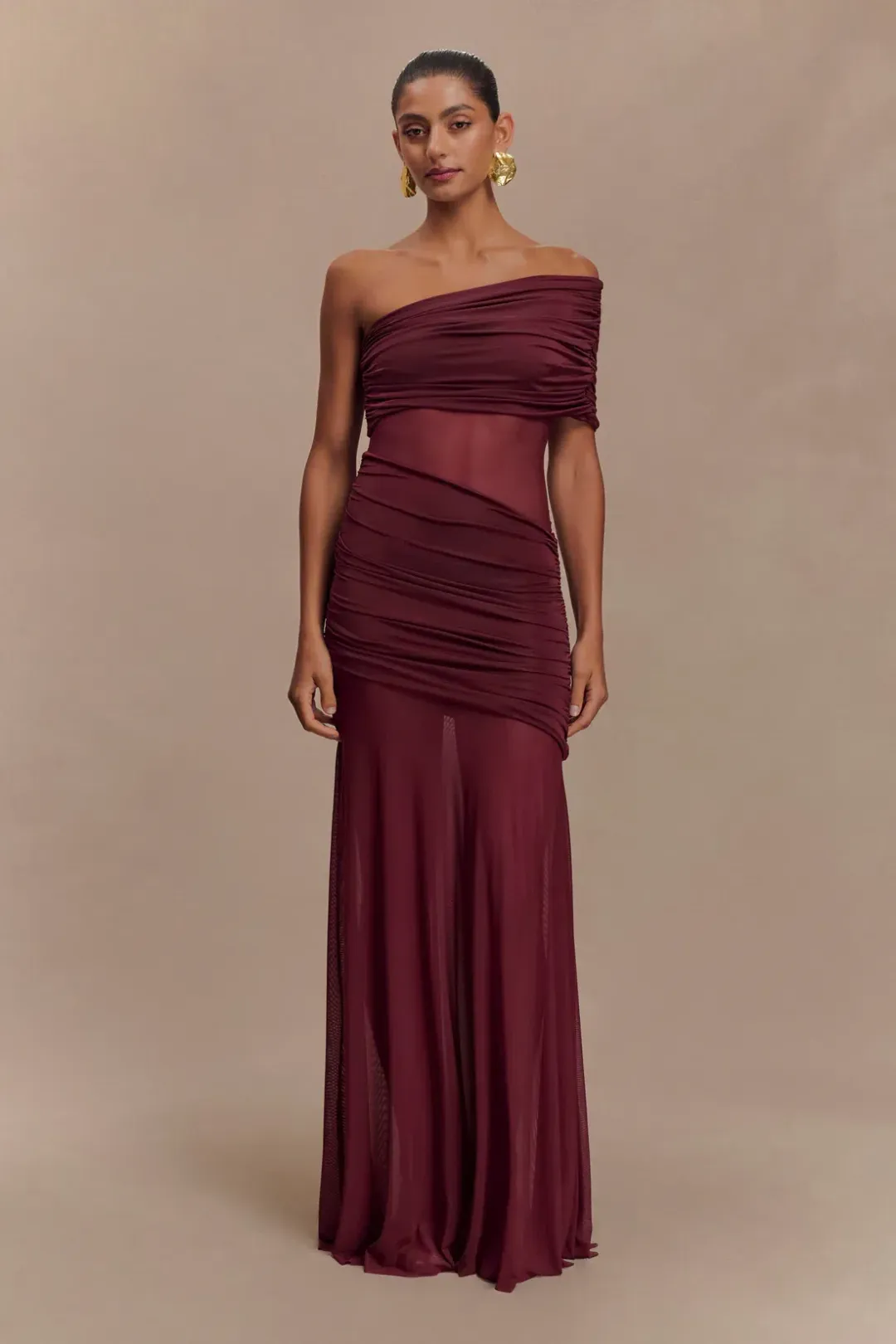 Meshki Dallas One Shoulder Burgundy size 10 for rent on The Volte - main image