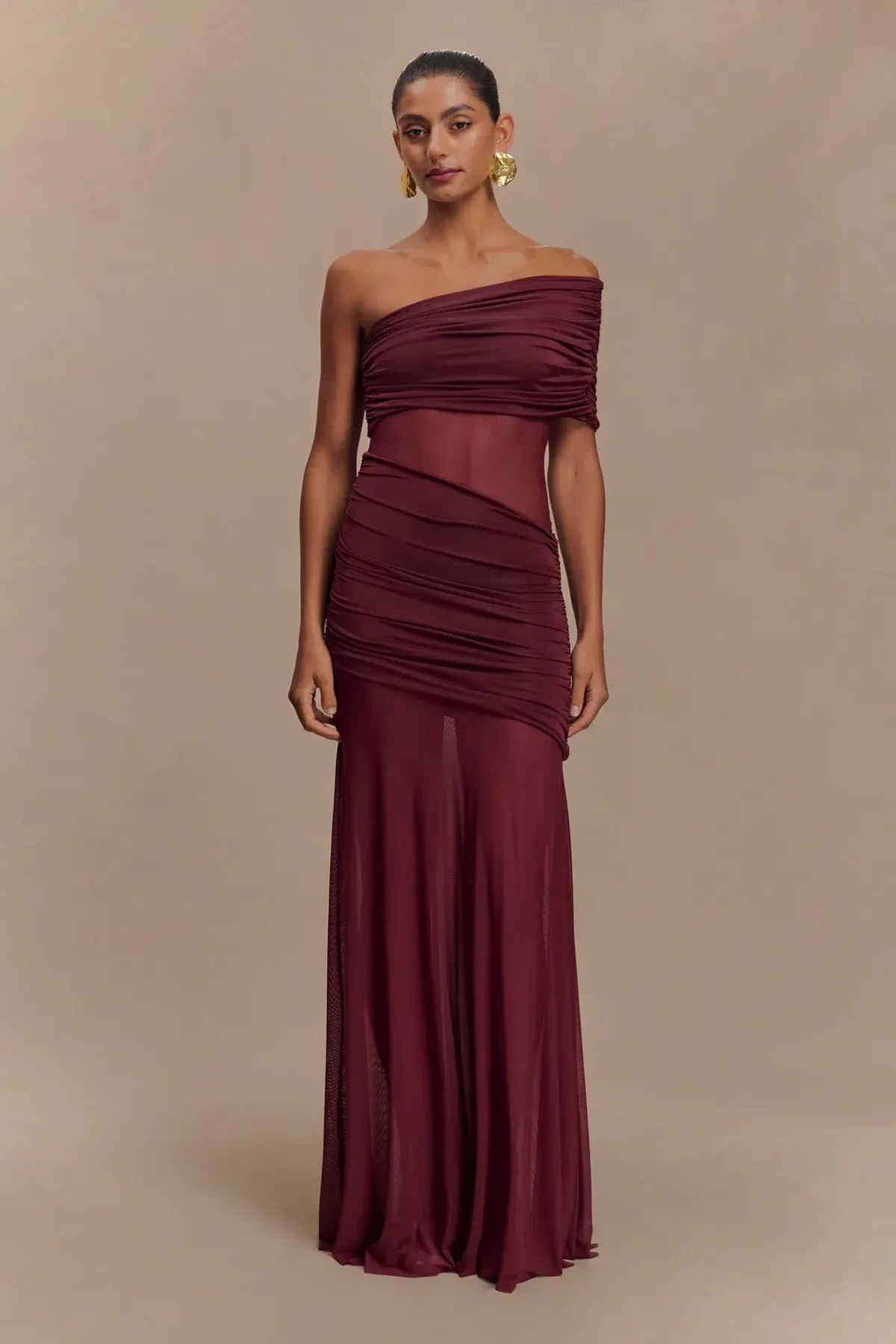 Meshki Dallas One Shoulder Burgundy size 10 for rent on The Volte - main image
