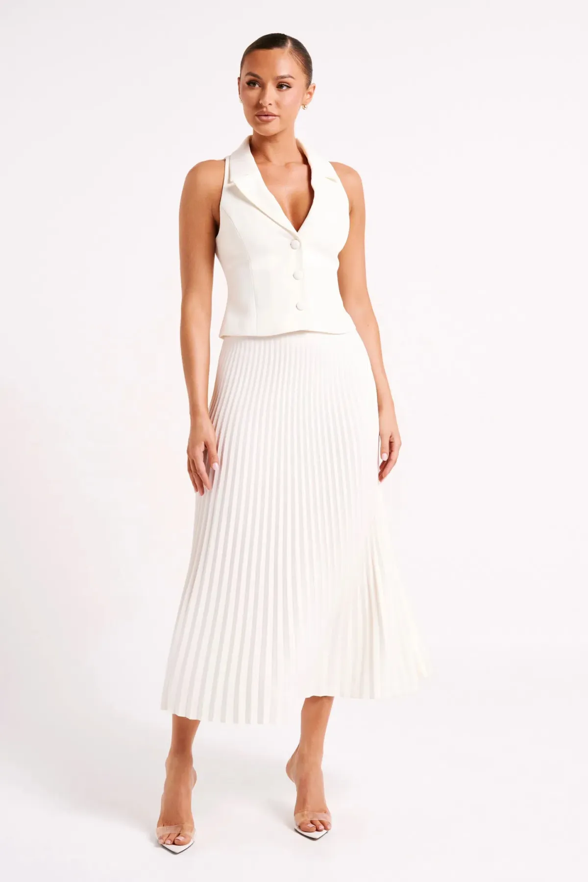 Meshki Mura Suiting Vest and Twyla Pleated Maxi Skirt White Size AU 6 - Image 1