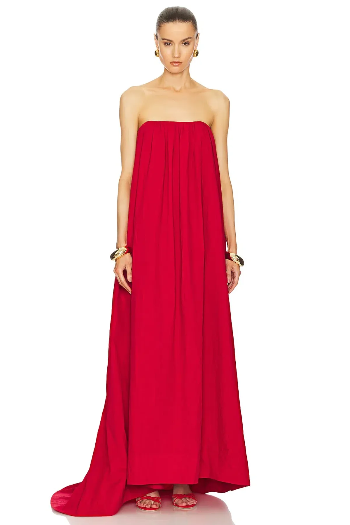 Helsa Studio Crinkle Pleated Gown Very Red Size 8 - Image 1