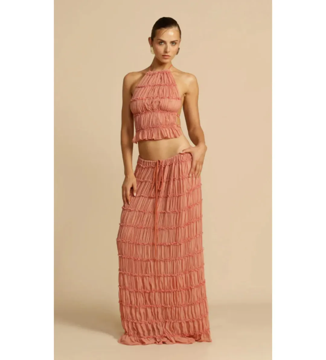 Arcina Ori Juliette Halter And Skirt Set Peach Size M / AU 10 for rent on The Volte - main image