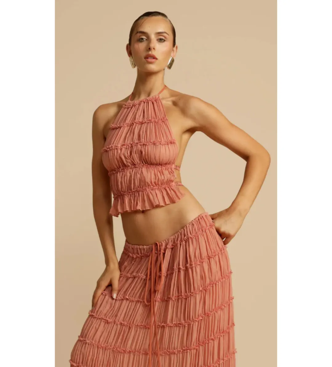 Arcina Ori Juliette Halter And Skirt Set Peach Size M / AU 10 for rent on The Volte - main image