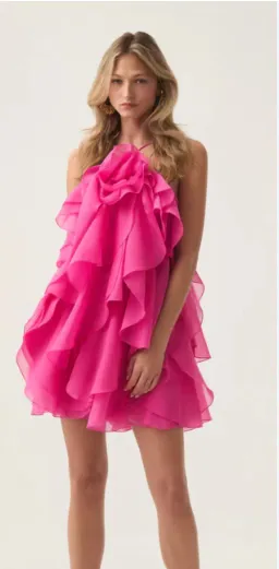 Aje Pandorea Layered Mini Dress in Fuschia Rose Size 10 for rent on The Volte - image 2