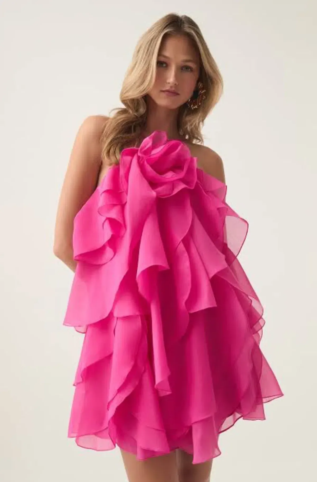 Aje Pandorea Layered Mini Dress in Fuschia Rose Size 10 for rent on The Volte - main image