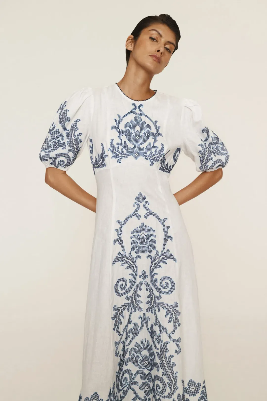 Alemais Hazel Embroidered Midi Dress White Print Size 14 for rent on The Volte - main image