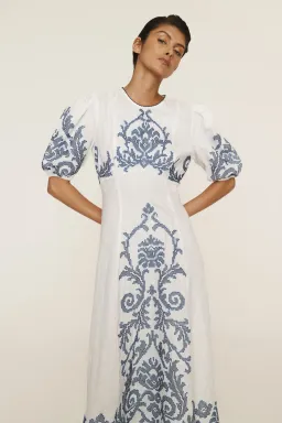 Alemais Hazel Embroidered Midi Dress White Print Size 14 for rent on The Volte - image 2