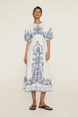 Alemais Hazel Embroidered Midi Dress White Print Size 14 for rent on The Volte - image 1