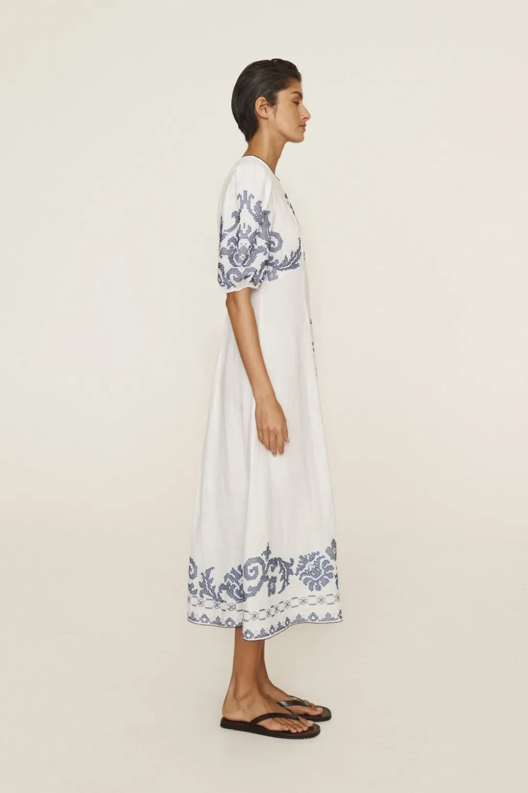 Alemais Hazel Embroidered Midi Dress White Print Size 14 for rent on The Volte - main image