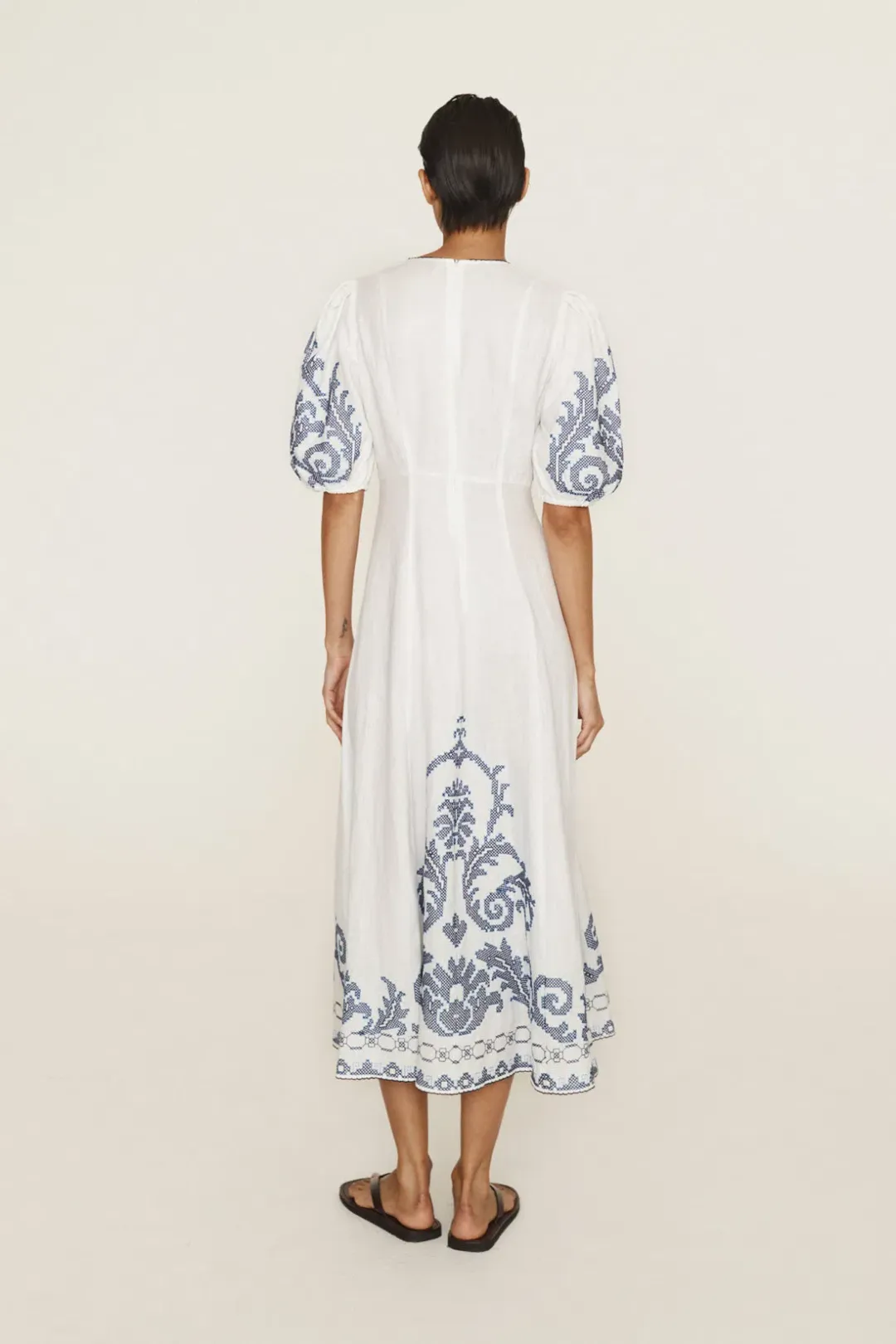 Alemais Hazel Embroidered Midi Dress White Print Size 14 for rent on The Volte - main image
