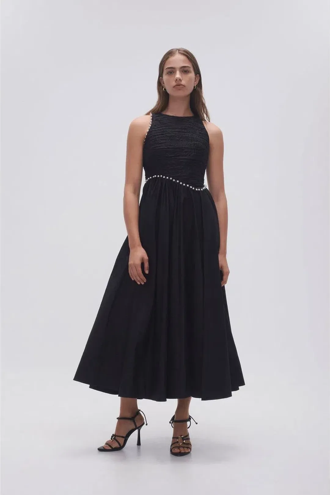 Aje Florence Pearl Trim Midi Dress Black Size AU 4 for rent on The Volte - main image