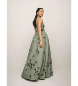 Reformation Kastoria Ruched Maxi Dress in Green/Iris Border Size 0/AU 6 for rent on The Volte - image 3