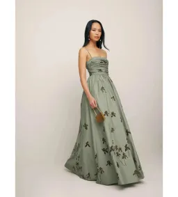 Reformation Kastoria Ruched Maxi Dress in Green/Iris Border Size 0/AU 6 for rent on The Volte - image 2