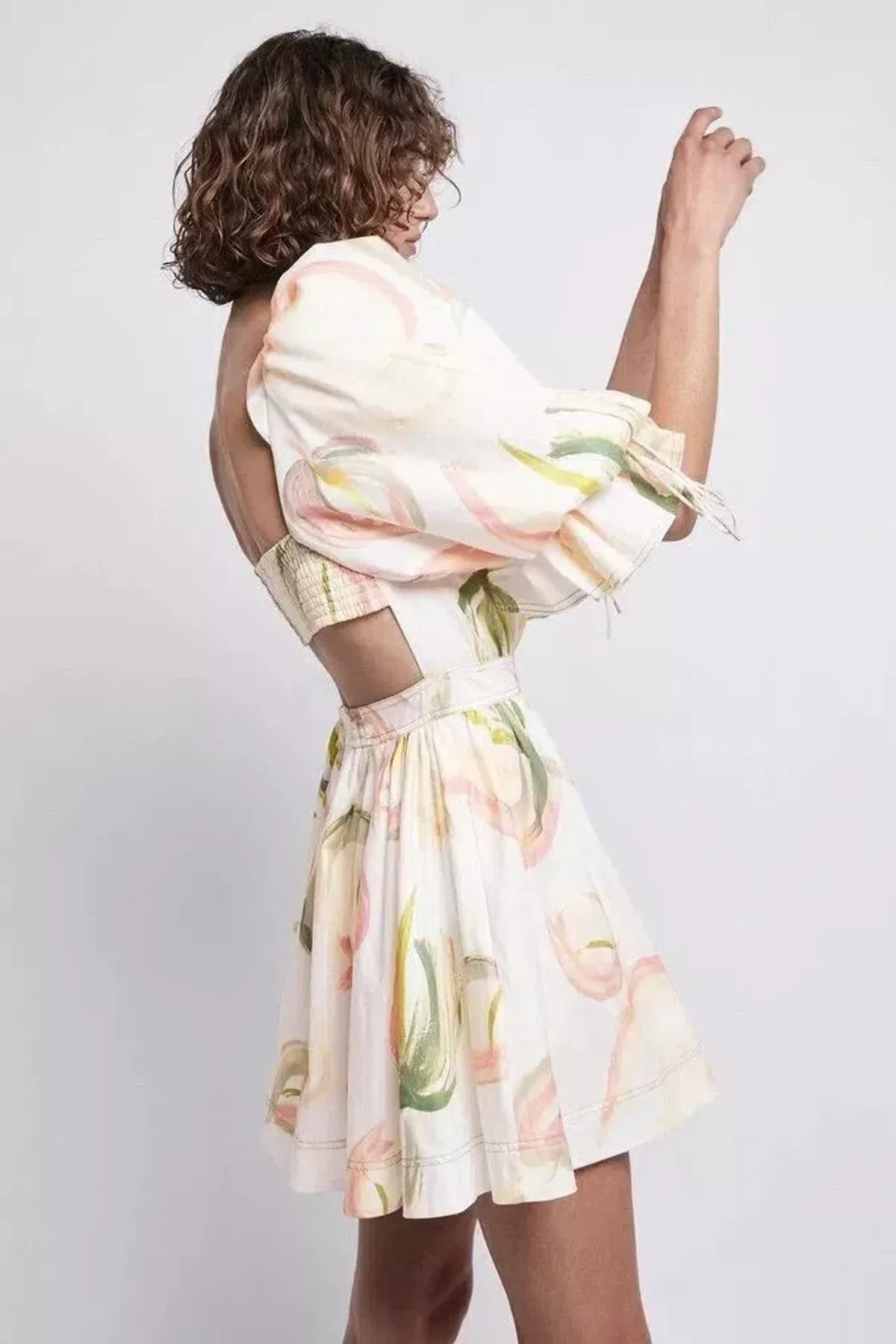 Aje Dress Imprint Mini Short Puff Cream Sleeve Size 12 - Image 4