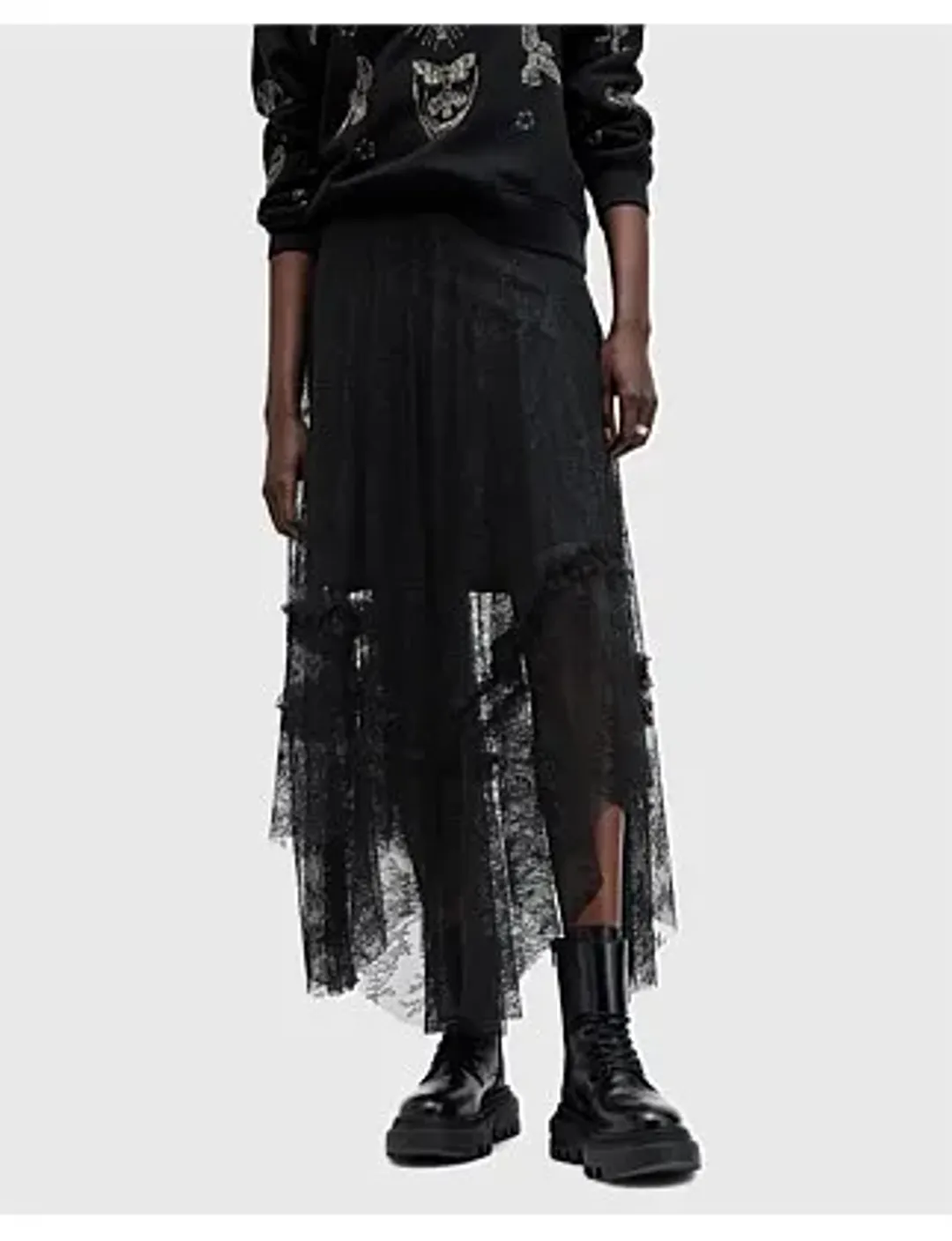 Allsaints Josie Lace Skirt Black Size 10 for rent on The Volte - main image