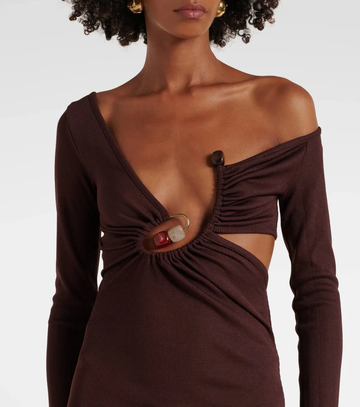 Christopher Esber Spiral Crystal Ribbed-Knit Midi Dress Mahogany Size 10 - Image 2