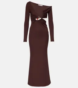 Christopher Esber Spiral Crystal Ribbed-Knit Midi Dress Mahogany Size 10 for rent on The Volte - image 5