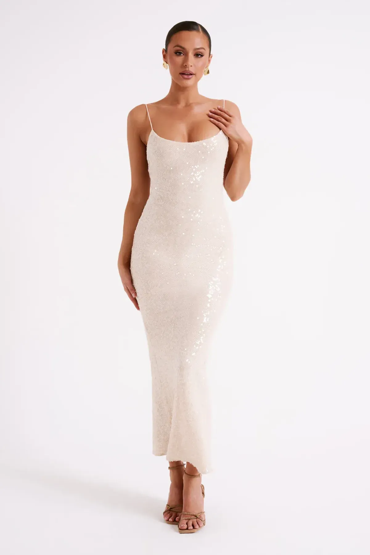 Meshki Brianna Sequin Maxi Dress Cream Size 8 for rent on The Volte - main image