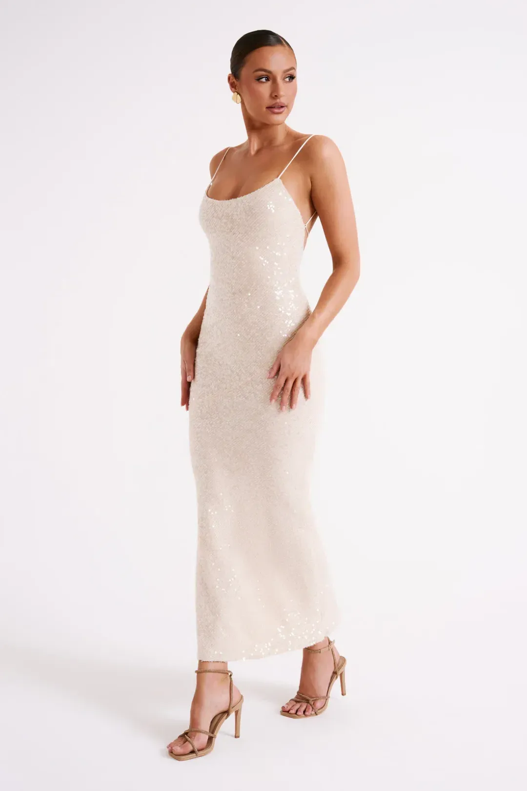 Meshki Brianna Sequin Maxi Dress Cream Size 8 for rent on The Volte - main image