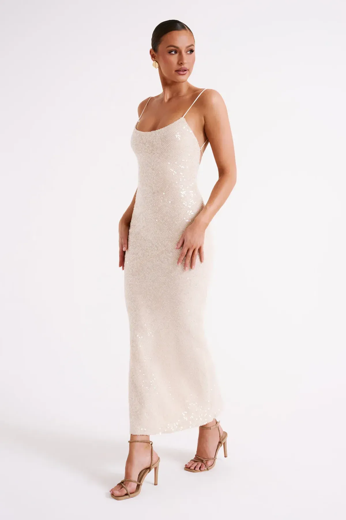 Meshki Brianna Sequin Maxi Dress Cream Size 8 - Image 4