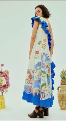 Alemais Nadia Dress One Shoulder Ruffle Maxi Print Size AU 16 for rent on The Volte - image 5