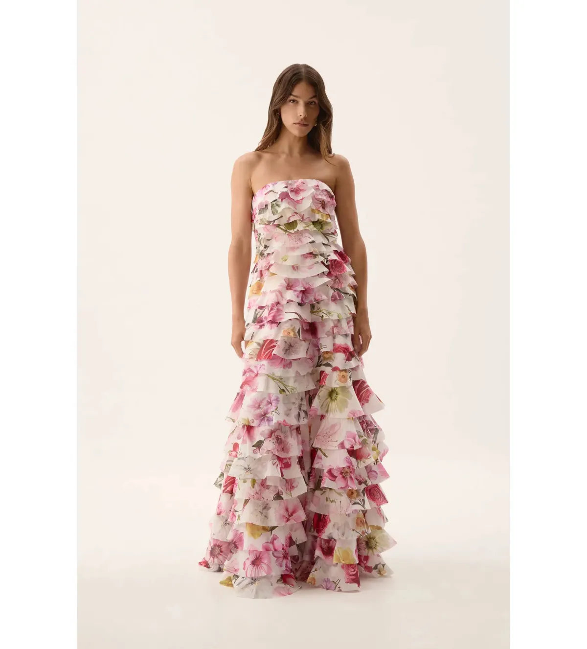 Aje Fleur Pleated Gown in Collage Floral Size AU 8 for rent on The Volte - main image