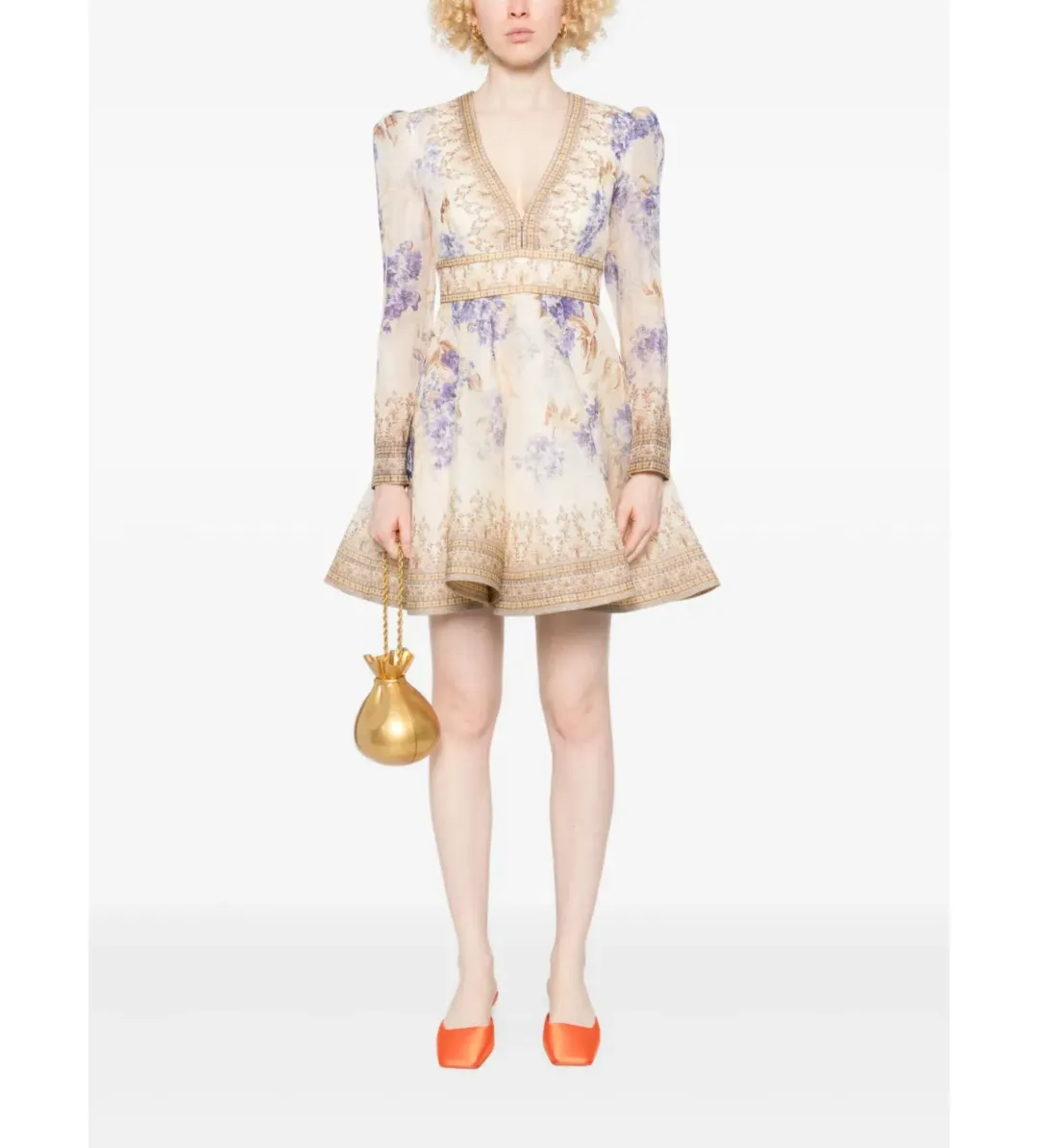 Zimmermann Dawning Plunge Mini Dress Multi Hydrangea Size 2/AU 12 for rent on The Volte - main image