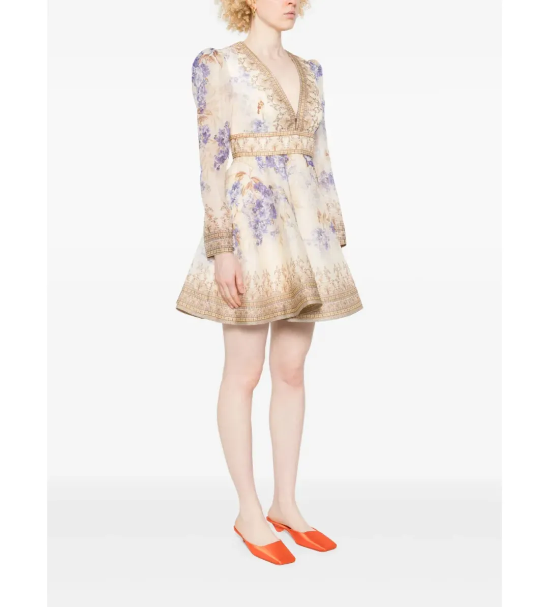 Zimmermann Dawning Plunge Mini Dress Multi Hydrangea Size 2/AU 12 for rent on The Volte - main image