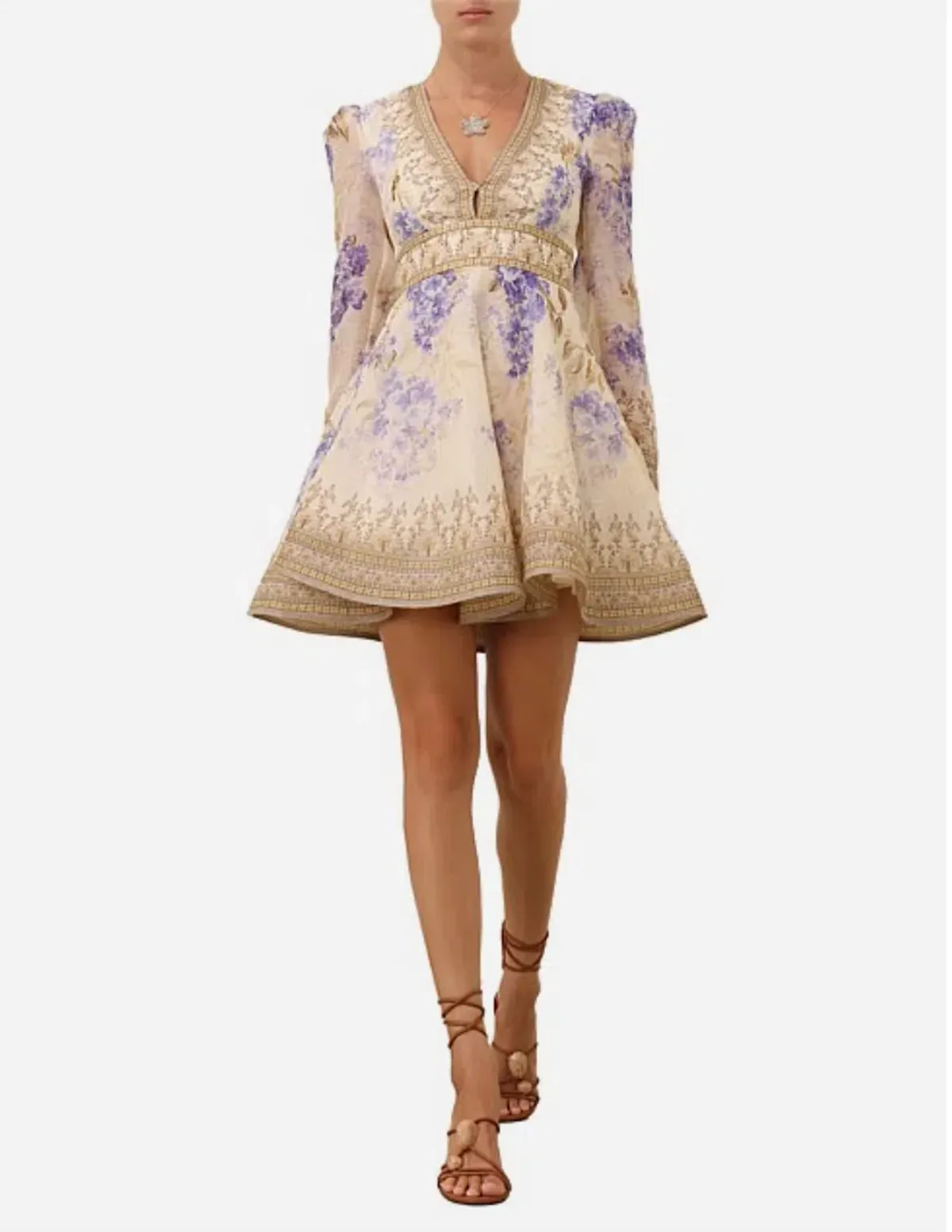 Zimmermann Dawning Plunge Mini Dress Lilac Floral Size 12 - Image 1
