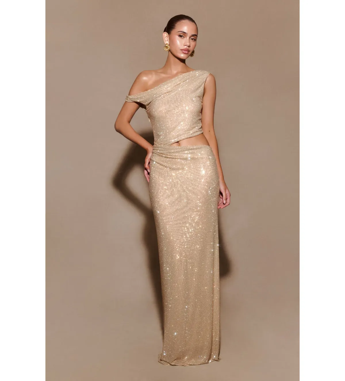 Meshki Kenny Diamante Maxi Gown Gold Size 4 - Image 1