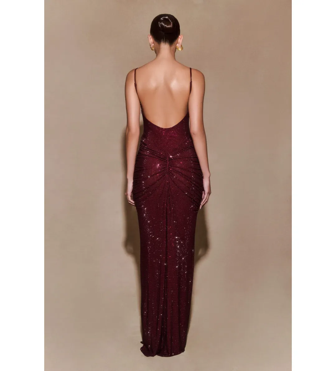 Meshki Roisin Diamante Satin Maxi Dress Mahogany AU 4 for rent on The Volte - main image