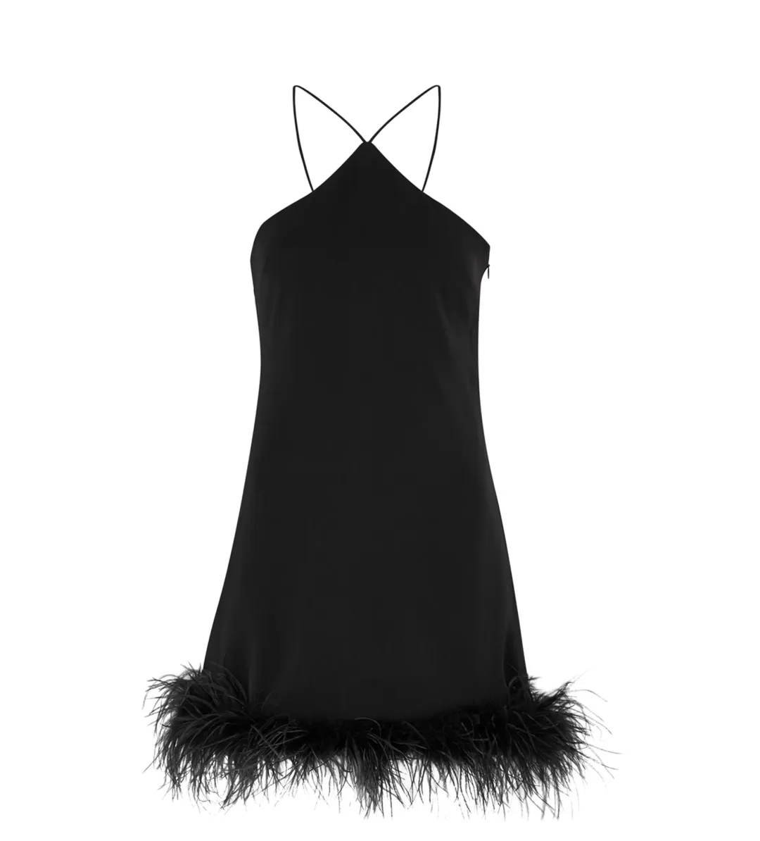 De La Vali Halter Neck Mini Dress With Black Feather Black Size 10 for rent on The Volte - main image