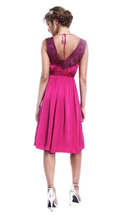 Catherine Deane Pink Valley embroidered tulle-trimmed plissé-silk dress size 8 for rent on The Volte - image 2