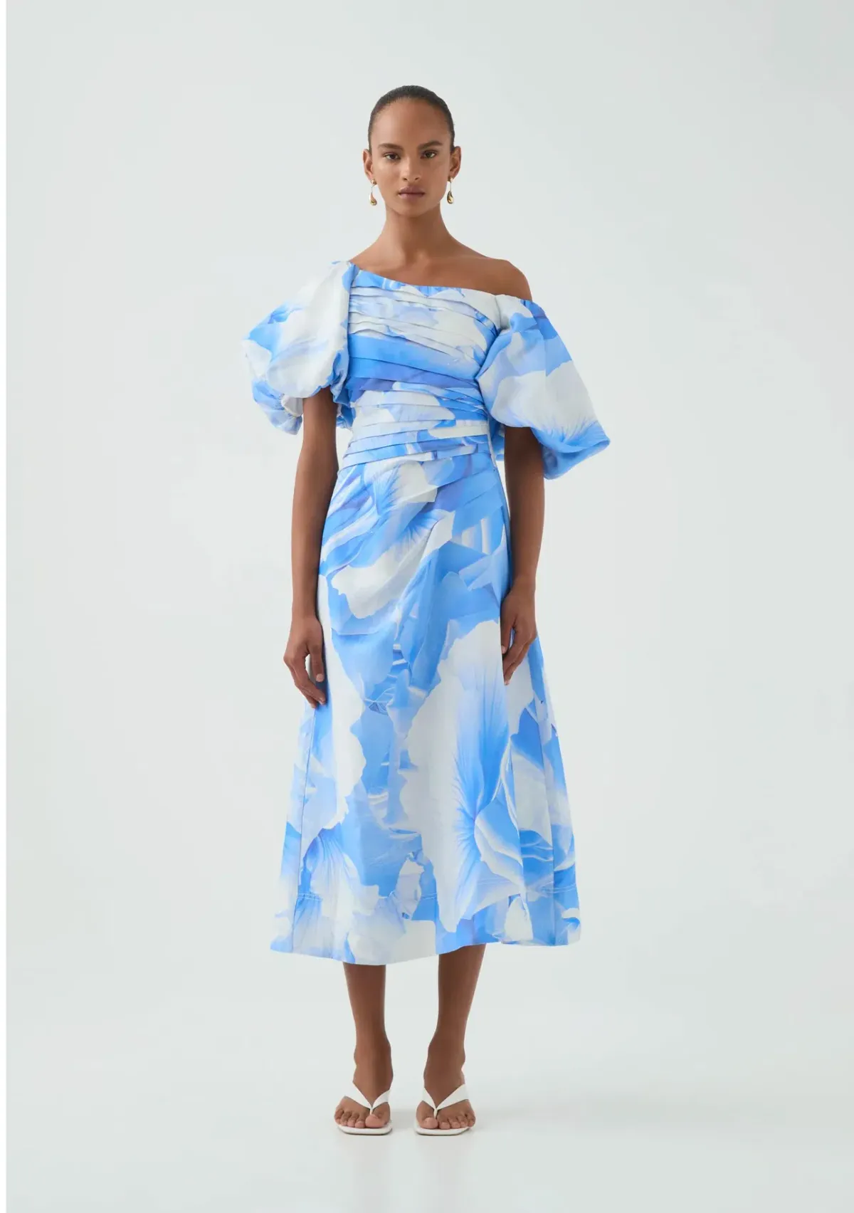 Aje Cadence Ruched Midi Dress Blue Size 12 - Image 1