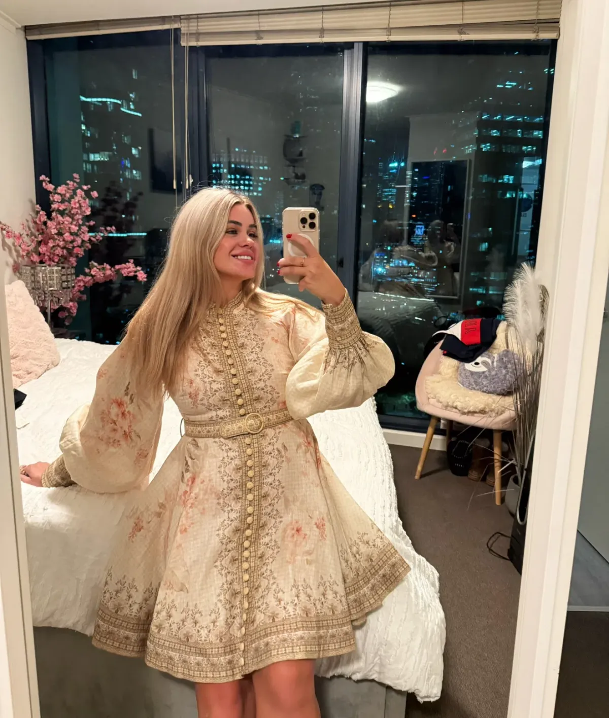 Zimmermann ILLUMINATE BUTTONED MINI DRESS coral floral size 14 - Image 3