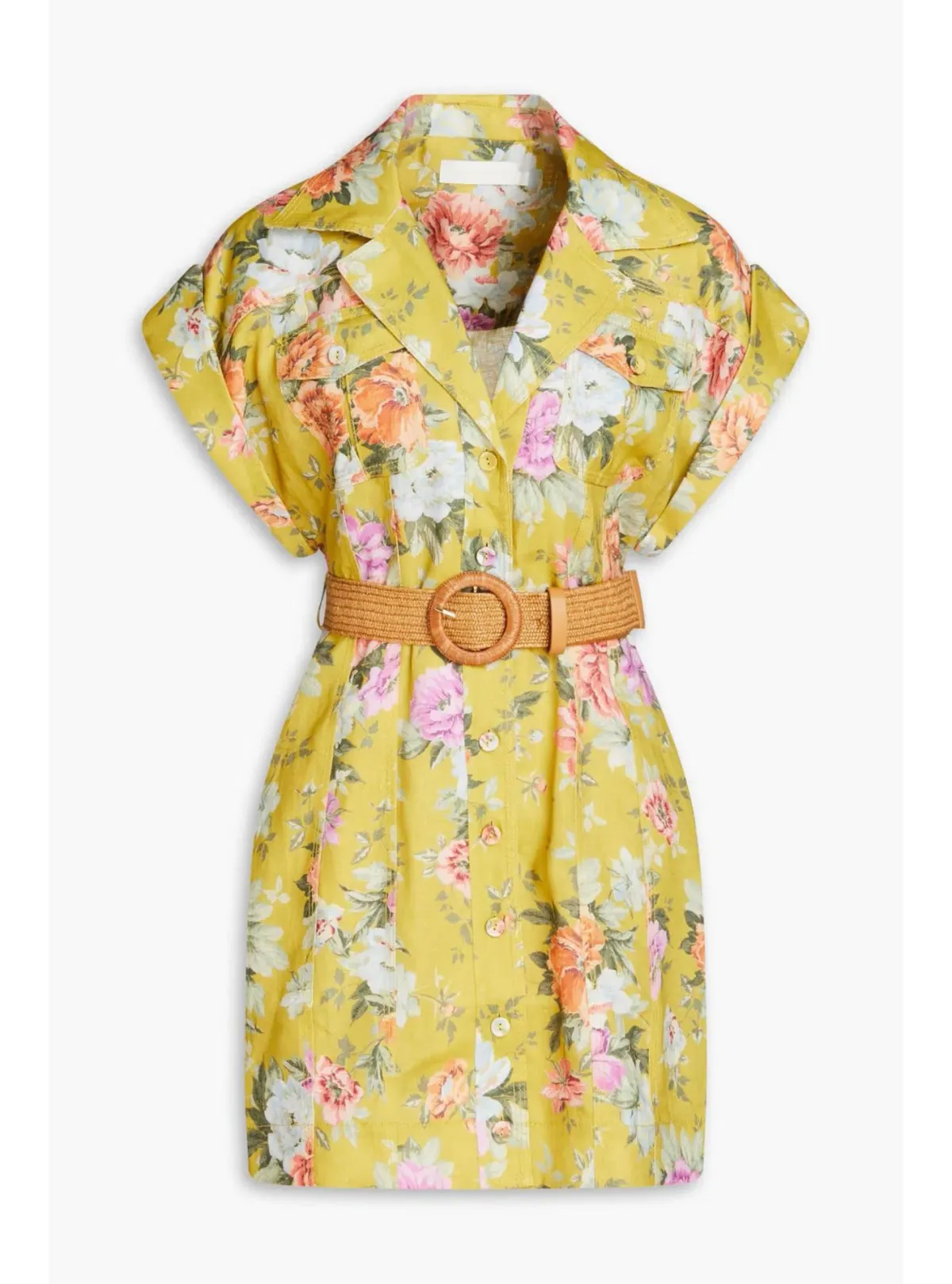 Zimmermann Pattie Cuffed Linen Belted Mini Dress in Mustard Rose Size OP AU 6 - Image 3