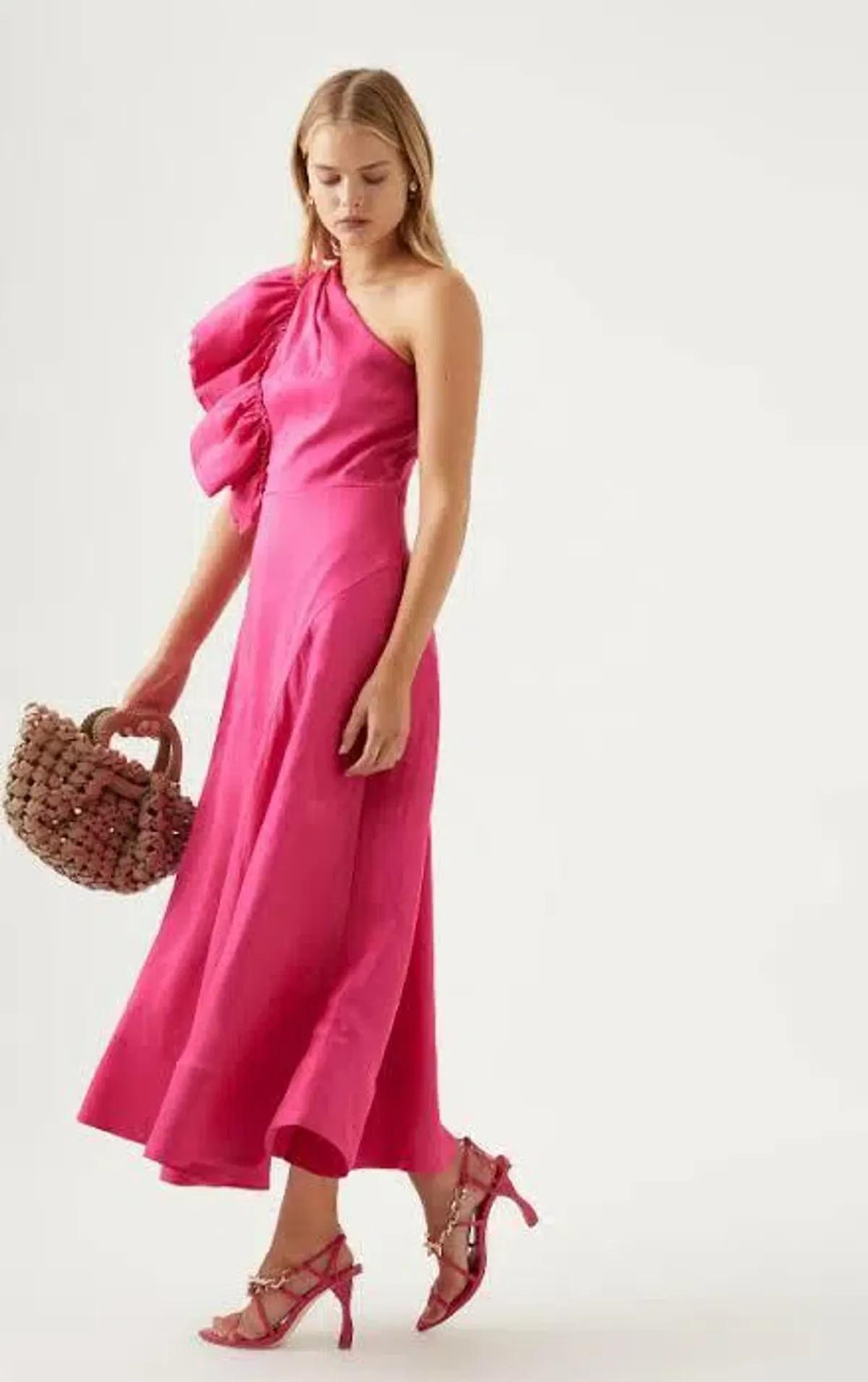 Aje Bonjour Asymmetric Midi Dress Pink Size AU 8 - Image 1