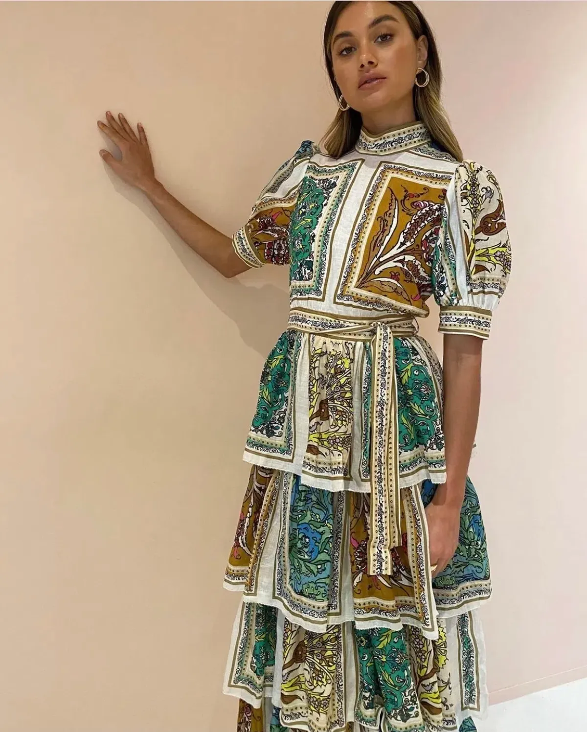 Alemais Delphine Tiered Midi Dress Multi Size 6 - Image 2