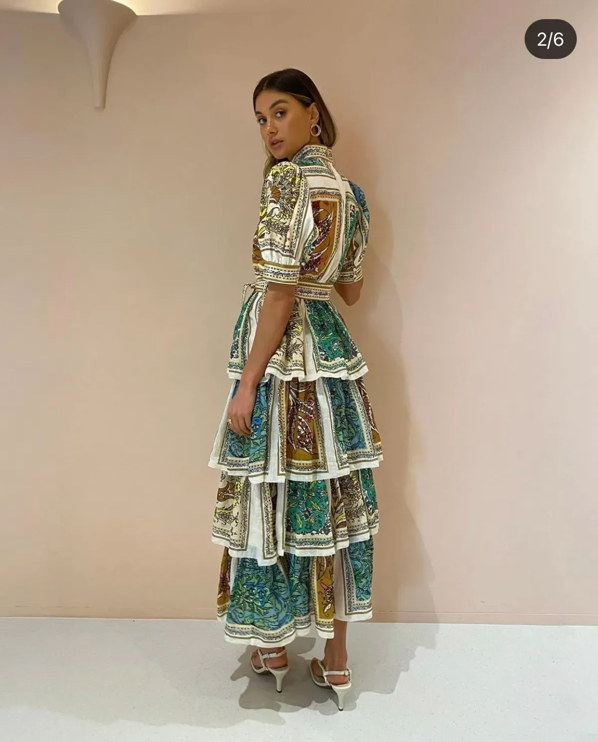 Alemais Delphine Tiered Midi Dress Multi Size 6 - Image 3