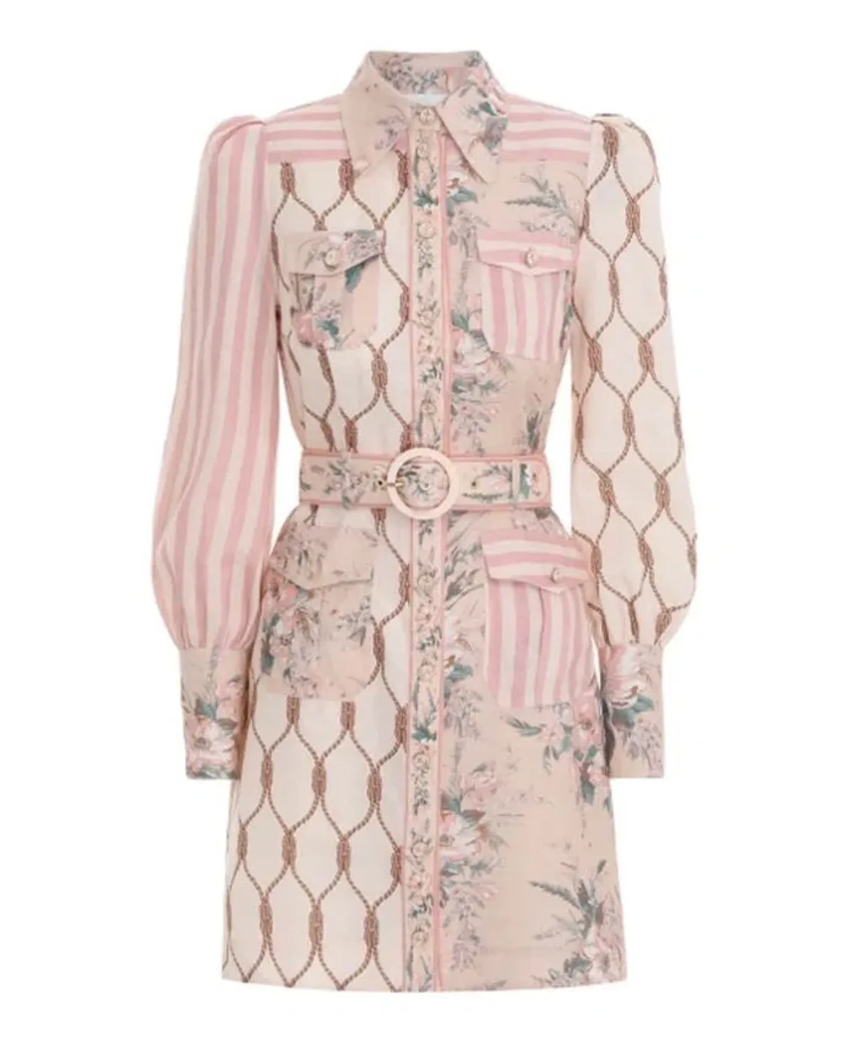 Zimmermann Moonshine Patched Shirt Mini Dress in Spliced Pink 0 / AU 8 - Image 6