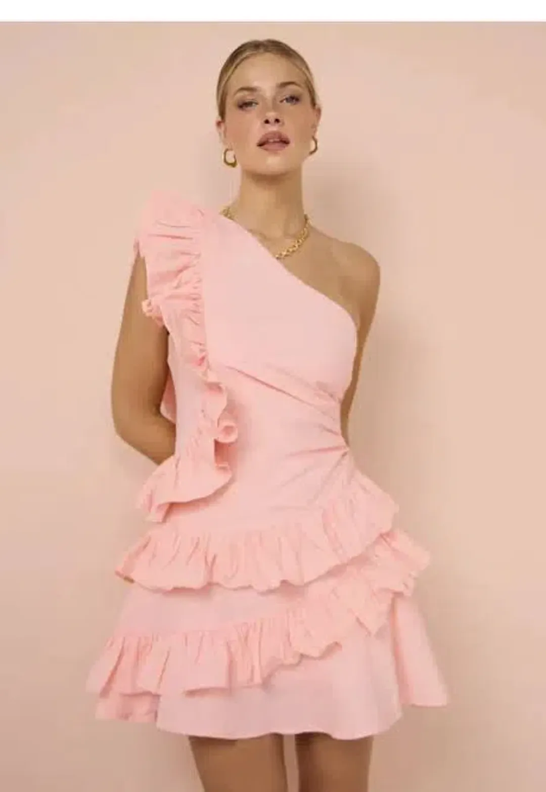 By Nicola Adrift Frill Mini Dress Rockmelon Size AU 12 for rent on The Volte - main image