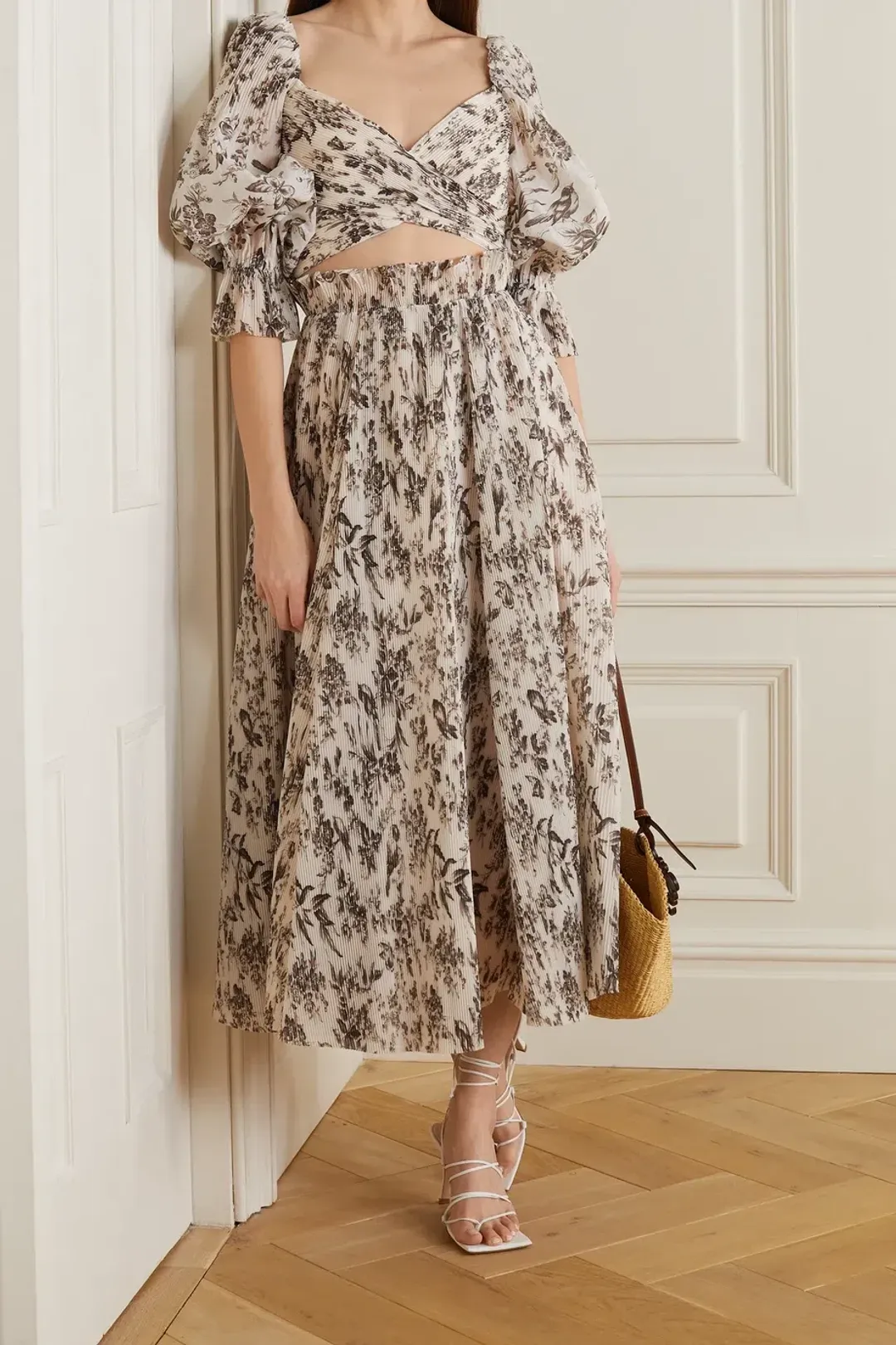 Zimmermann Pleated Printed Organza Bodice Size 1/AU 10 and Midi Skirt Set Size 0/AU 8 in Bird Toile Print for rent on The Volte - main image