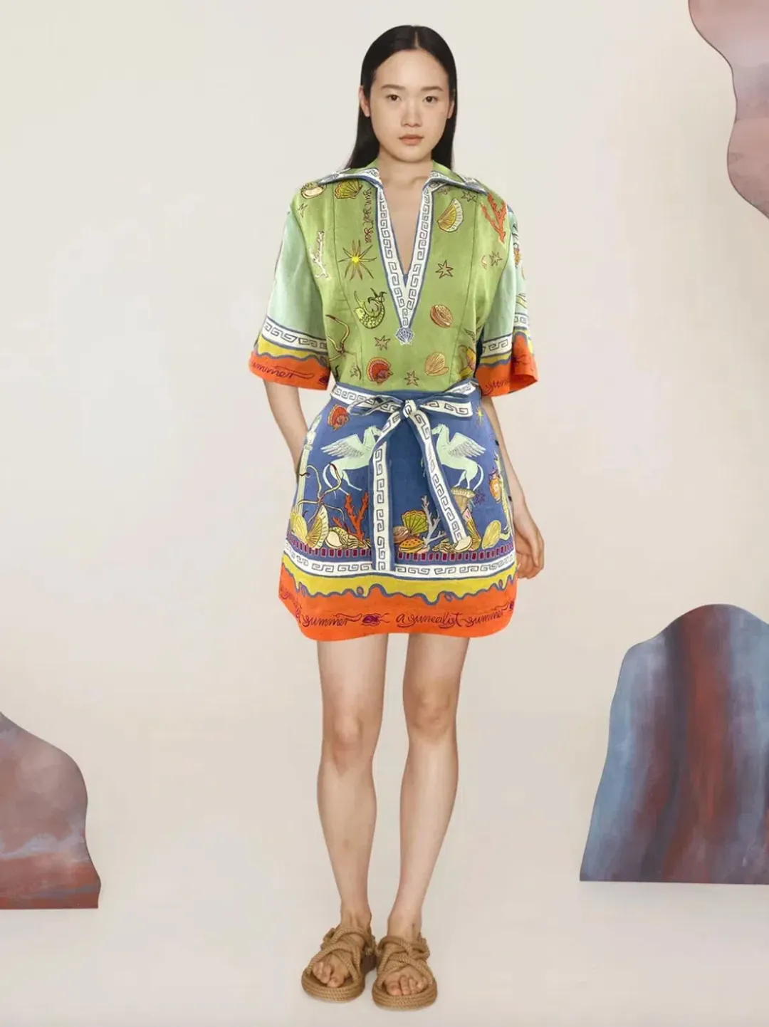 Alémais Surrealist V Neck Mini Dress Print Size 16 for rent on The Volte - main image