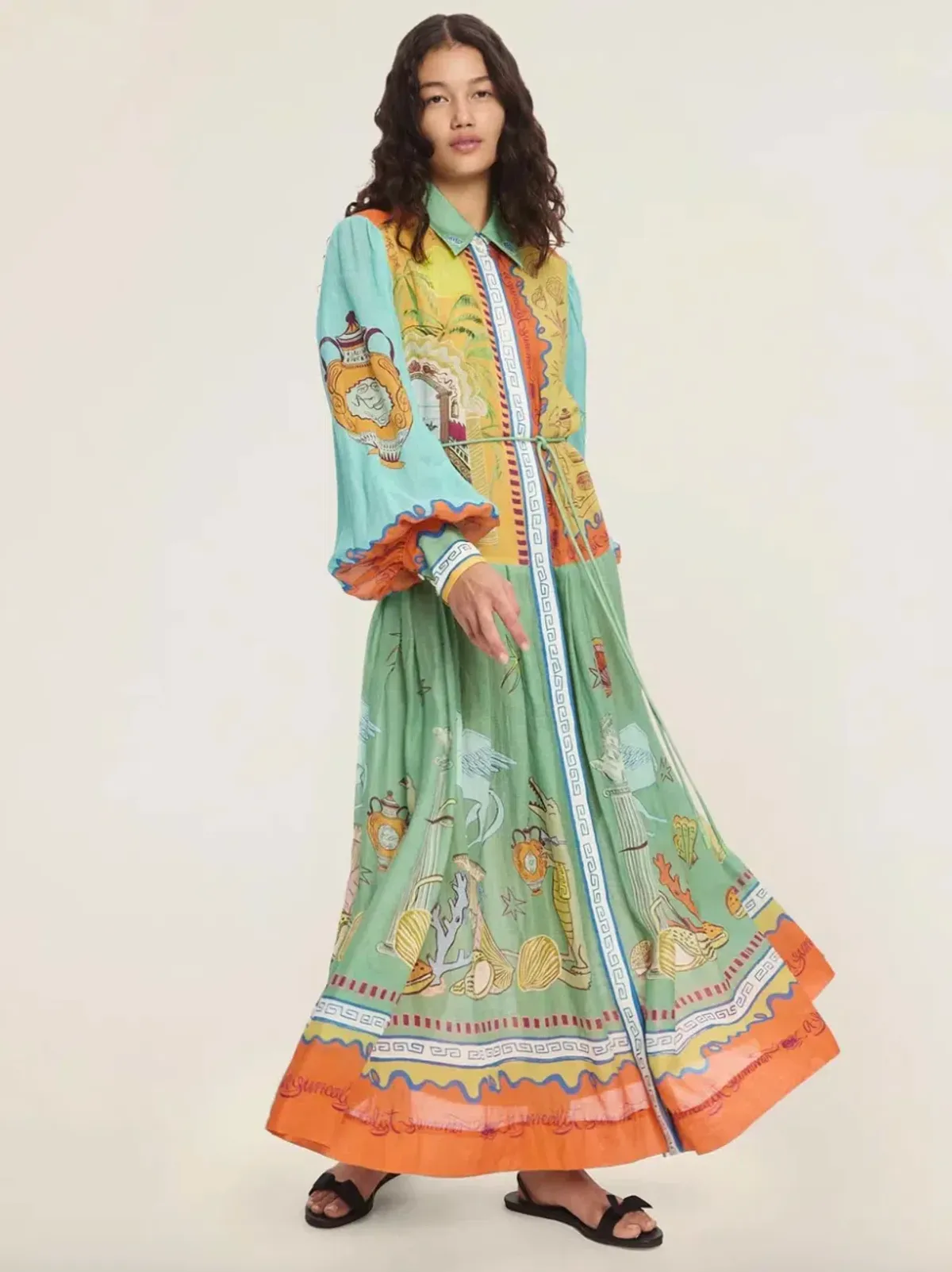 Alemais Surrealist Summer Ramie Shirtdress Midi Dress Print Size 16 - Image 2