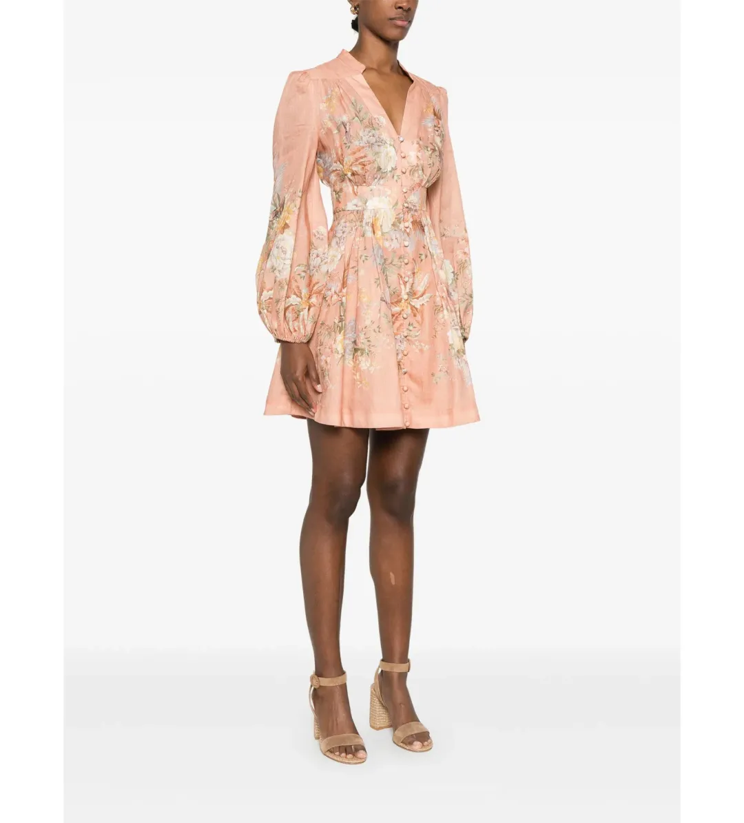 Zimmermann Tallow Plunge Mini Dress Pink Multi Floral Size AU 12 for rent on The Volte - main image