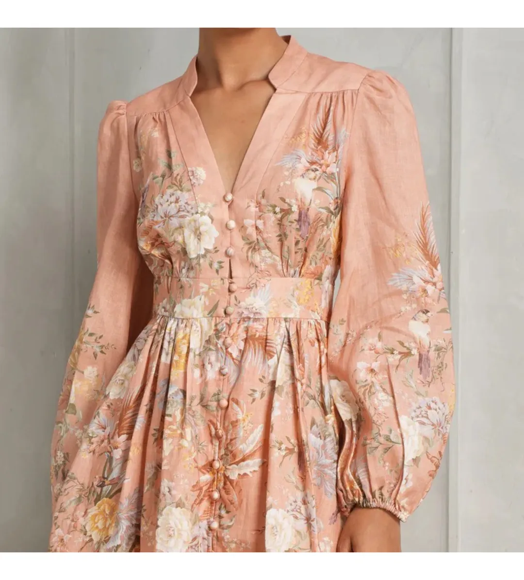 Zimmermann Tallow Plunge Mini Dress Pink Multi Floral Size AU 12 for rent on The Volte - main image
