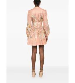 Zimmermann Tallow Plunge Mini Dress Pink Multi Floral Size AU 12 for rent on The Volte - image 3