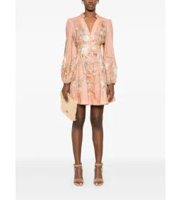 Zimmermann Tallow Plunge Mini Dress Pink Multi Floral Size AU 12 for rent on The Volte - image 1