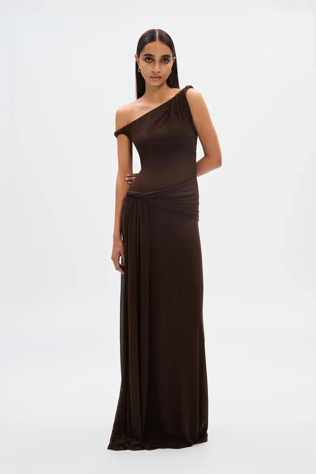 Misha The Sisal Mesh Dress ESPRESSO Size 10 for rent on The Volte - main image