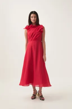 Aje Genesis Midi Dress Scarlet Red Size 10 for rent on The Volte - image 1
