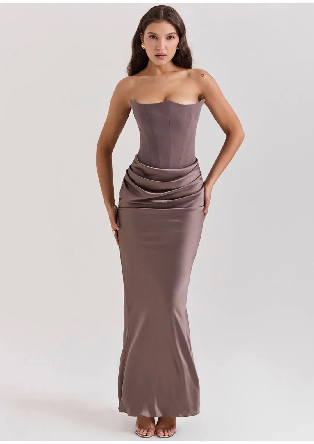 House of CB Persephone Strapless Corset Maxi Dress Smoke Size XS / AU 6 (Regular Cup) for rent on The Volte - main image